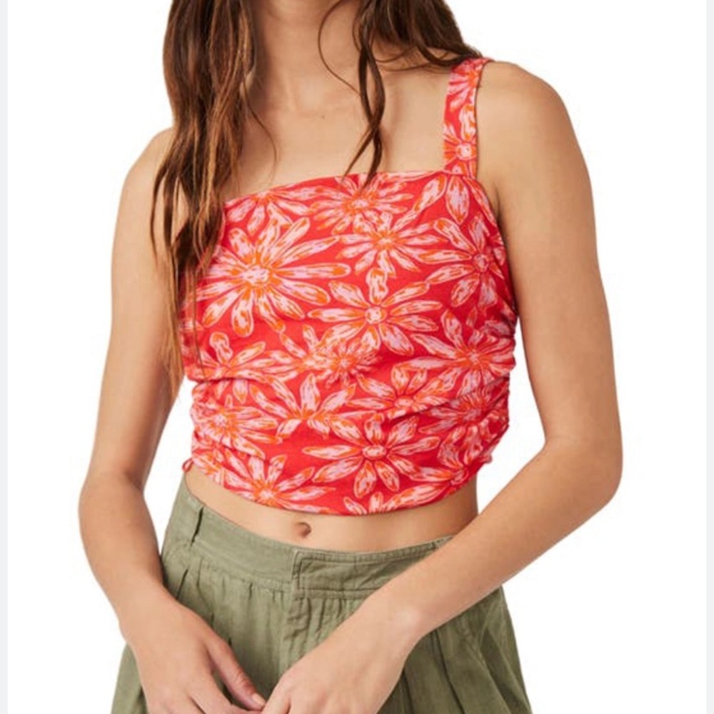Free People Red Floral Crop Top